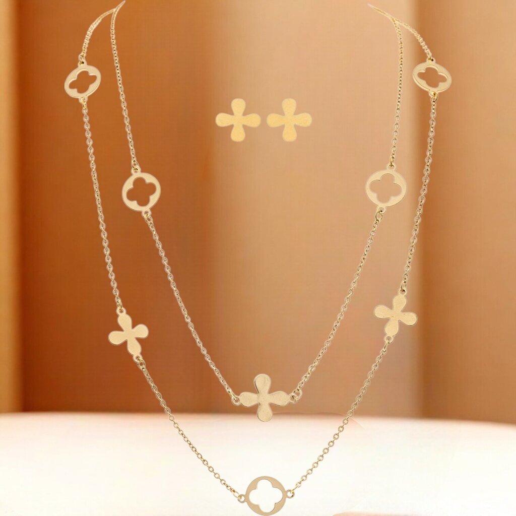 Gold Brass Flower Clover Chain Necklace New * Jewelry | Butterfly