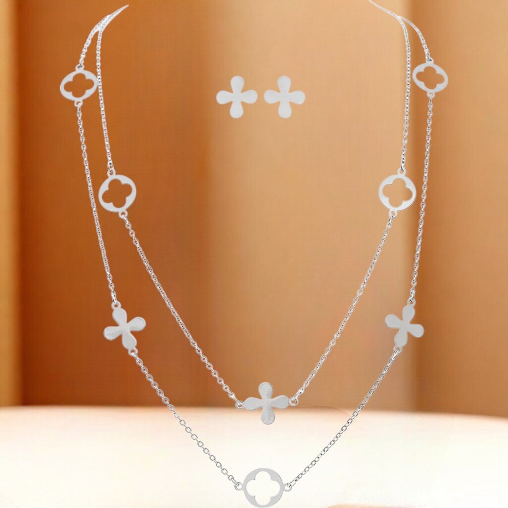 Silver Brass Flower Clover Chain Necklace New * Gifts & Speciality