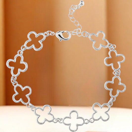 Silver Open Clover Links Lobster Catch Bracelet New JEWELRY *Wholesale* Butterfly