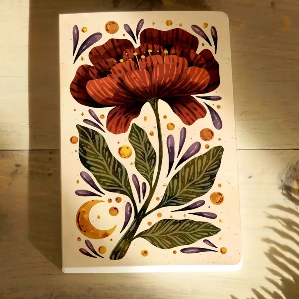 Burgundy Bloom Classic Layflat Notebook 5 1 4" x 8 1 4 Multi Color New * Stationary | Journals | Stickers | Writing | Paper