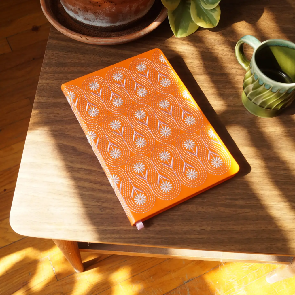 Daisy Chain Embroidered Journal 5 3 4" x 8 1 4" Orange New * Stationary | Journals | Stickers | Writing | Paper