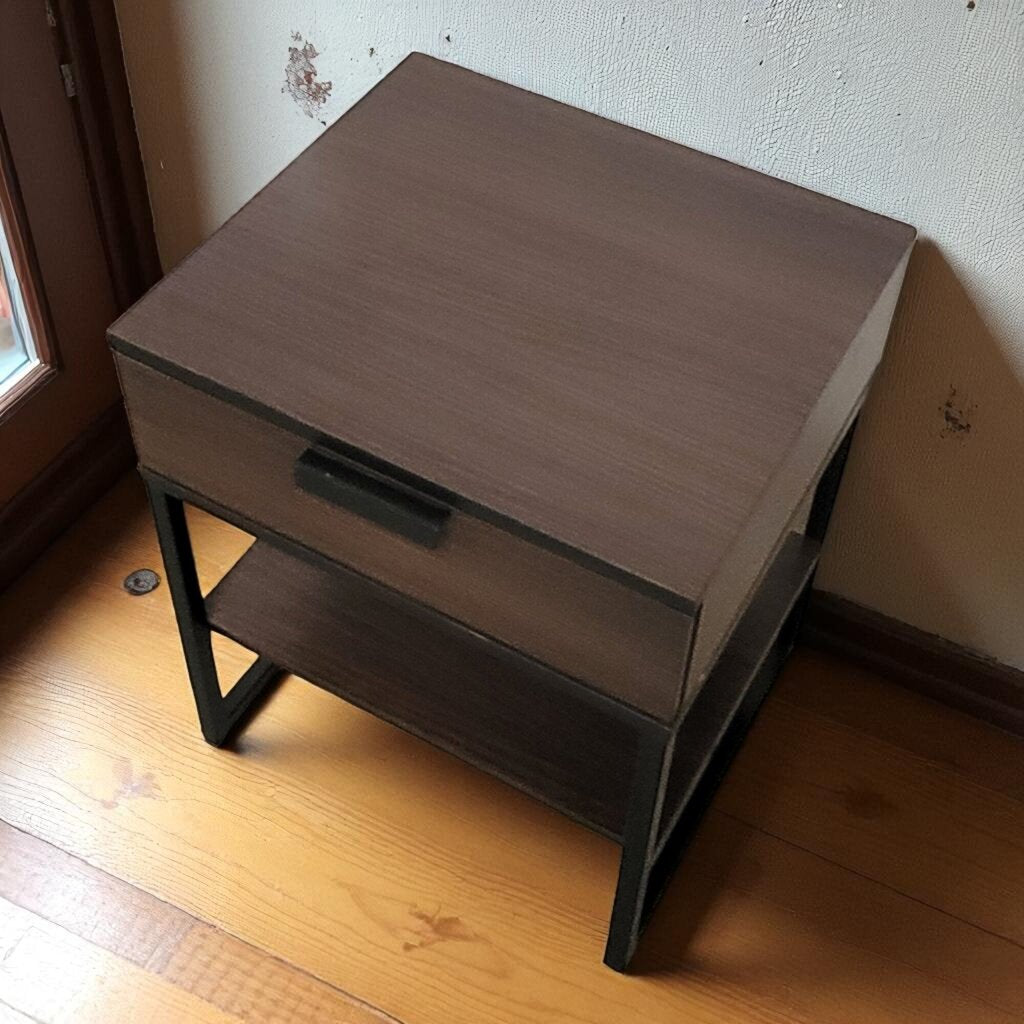 6884 Black Metal and Woodgrain Nightstand with Drawer ~ Furniture