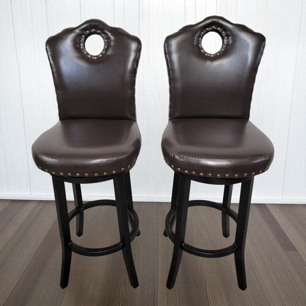 6958-6959 Vegan Leather High Back Swivel Bar #Stool with Nailhead Trim Used Furniture