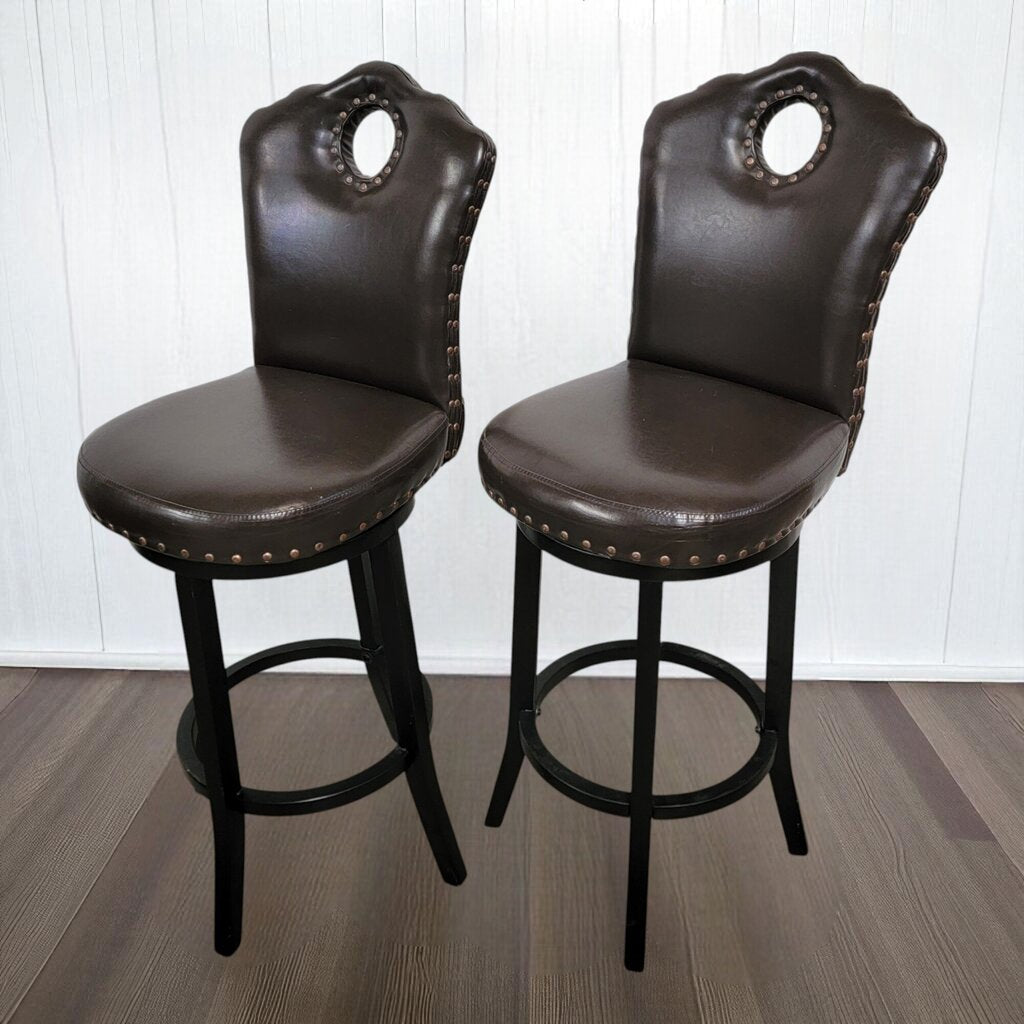 6958-6959 Vegan Leather High Back Swivel Bar #Stool with Nailhead Trim Furniture
