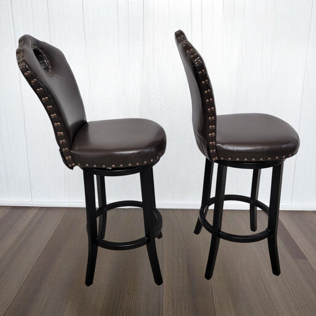 6958-6959 Vegan Leather High Back Swivel Bar #Stool with Nailhead Trim Furniture