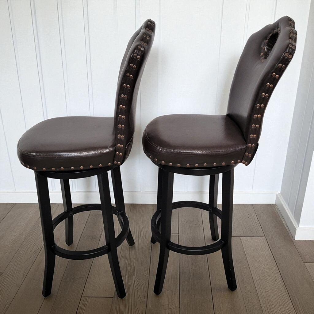 6958-6959 Vegan Leather High Back Swivel Bar #Stool with Nailhead Trim Furniture