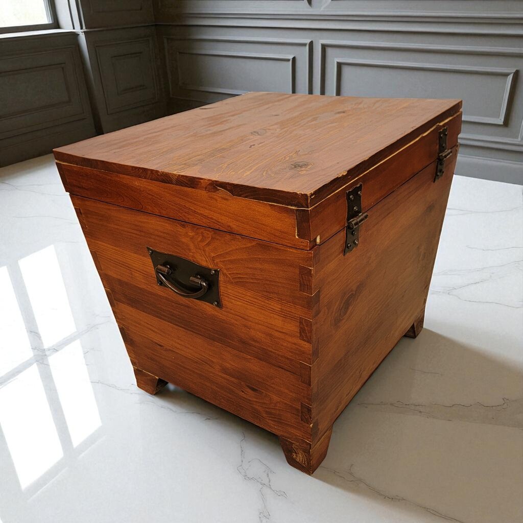 6969 Rustic Wooden Pine Trunk with Iron Clasp