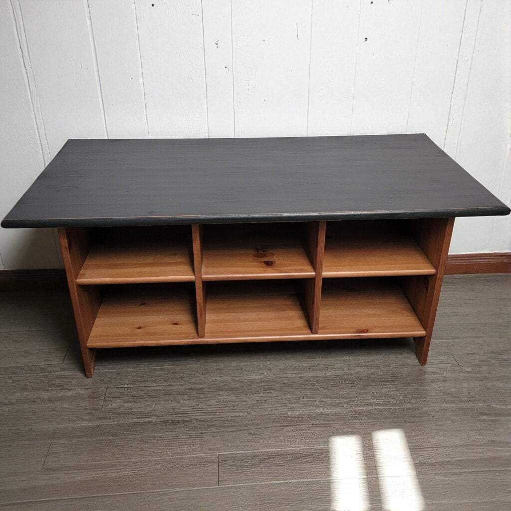 6997 Shabby Black Top Coffee #Table with Cubby Storage
