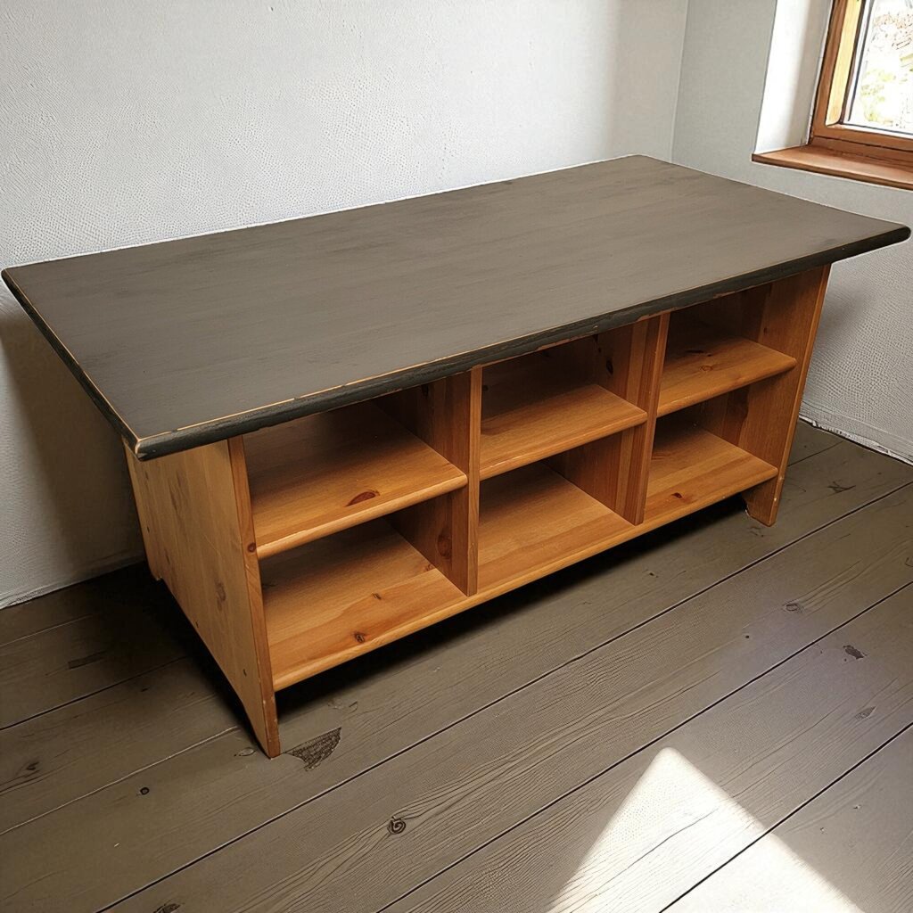 6997 Shabby Black Top Coffee #Table with Cubby Storage