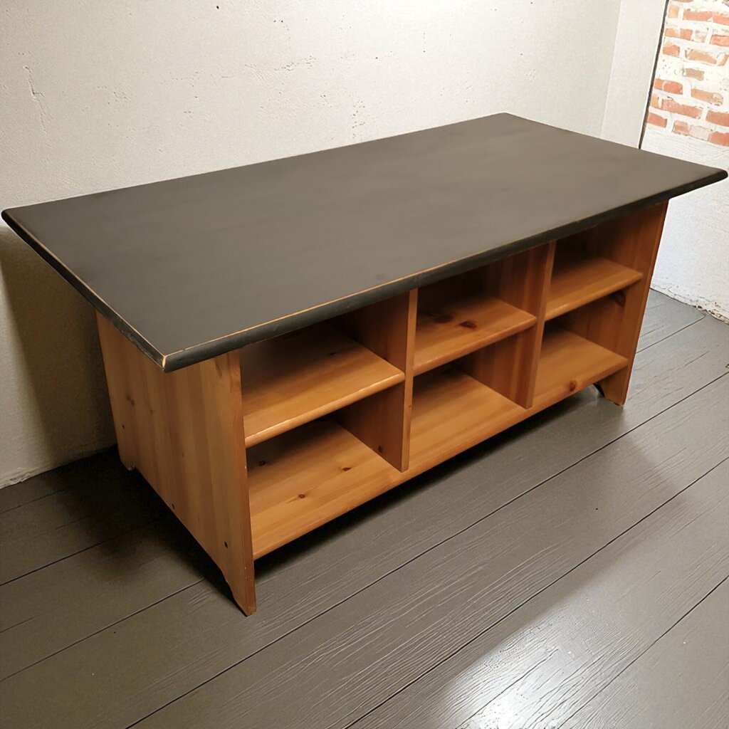 6997 Shabby Black Top Coffee #Table with Cubby Storage