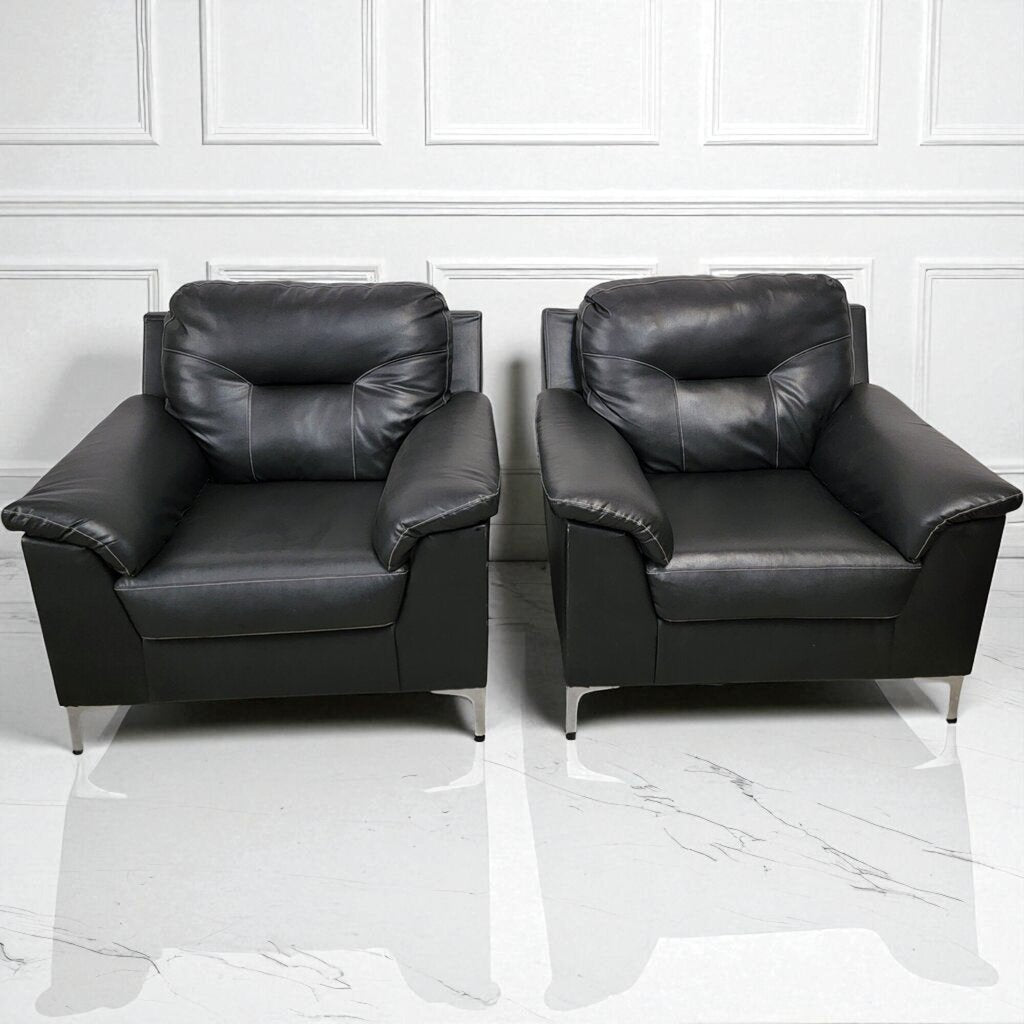7027-7028 Oversized Contemporary Black Vegan Leather #Armchair Used Furniture