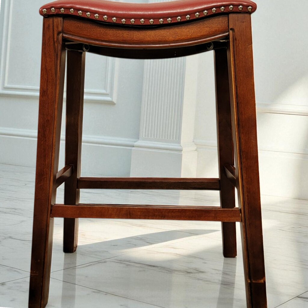 7035 Red Saddle Seat Barstool with Nailhead Trim