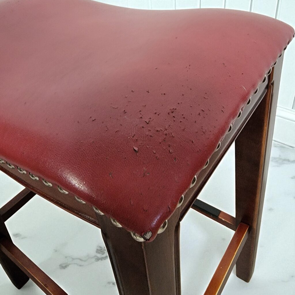 7035 Red Saddle Seat Barstool with Nailhead Trim