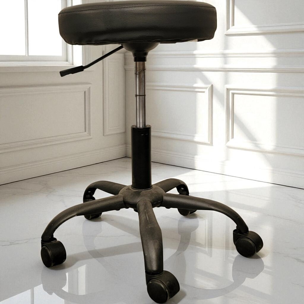7037 Black Round Swivel #Stool with Wheels
