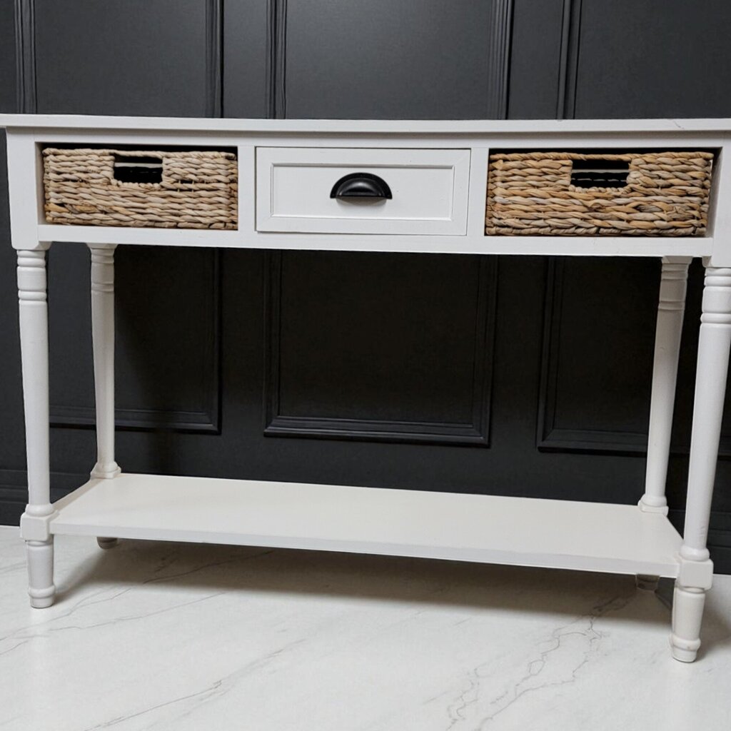 7041 White Entry #Table with Seagrass Drawers