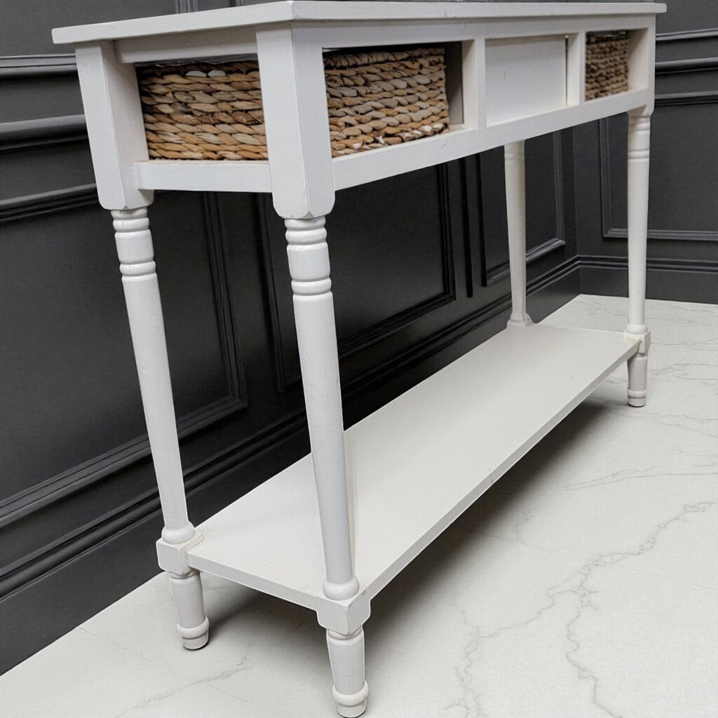 7041 White Entry #Table with Seagrass Drawers