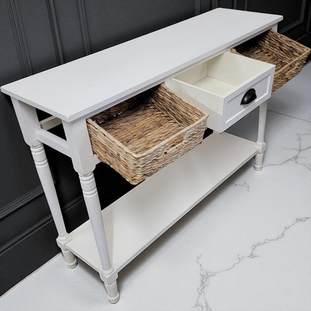 7041 White Entry #Table with Seagrass Drawers