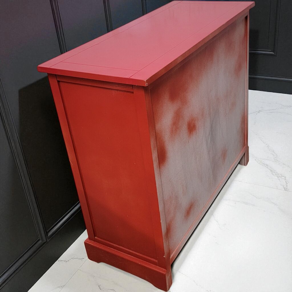 7044 Red 2 Drawer Storage #Cabinet with 4 Wicker Baskets