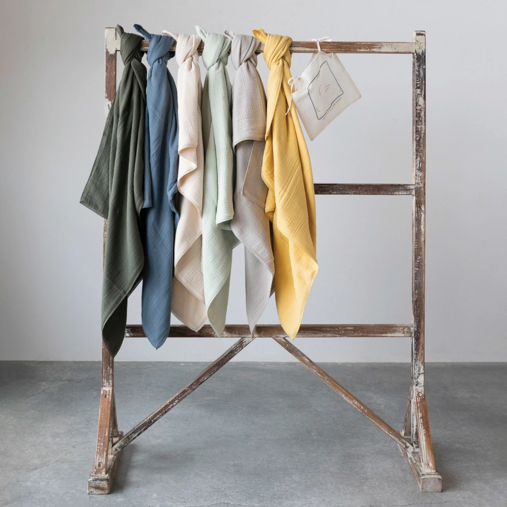 Cotton Double Cloth Baby Blanket w/ Trim | Yellow