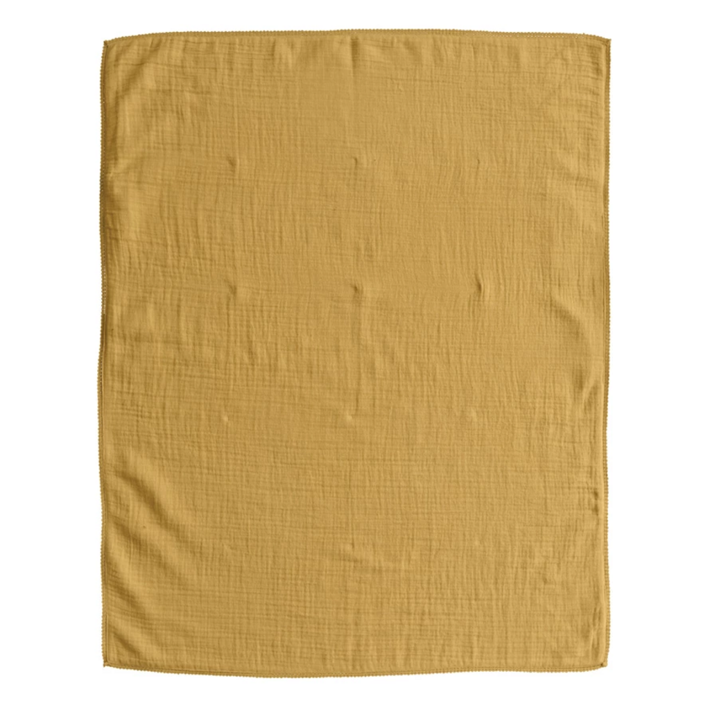 Cotton Double Cloth Baby Blanket w/ Trim | Yellow