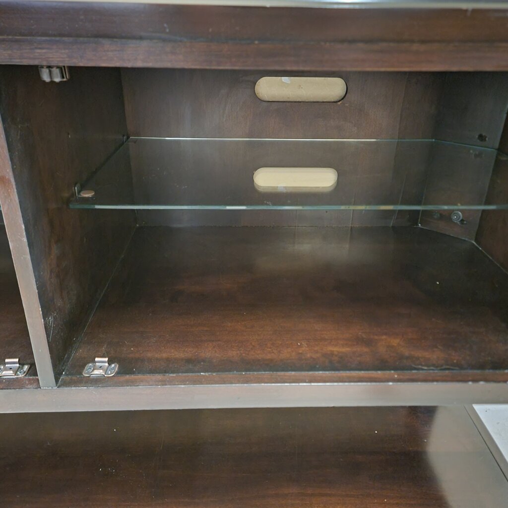7102 Espresso Console with Glass Shelves and Door ~ Furniture
