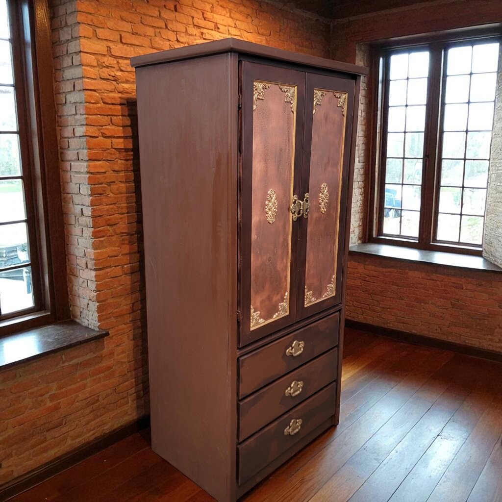 7113 #Armoire Cabinet with Gold Accents with Shelves and 3 Drawers ~ Furniture