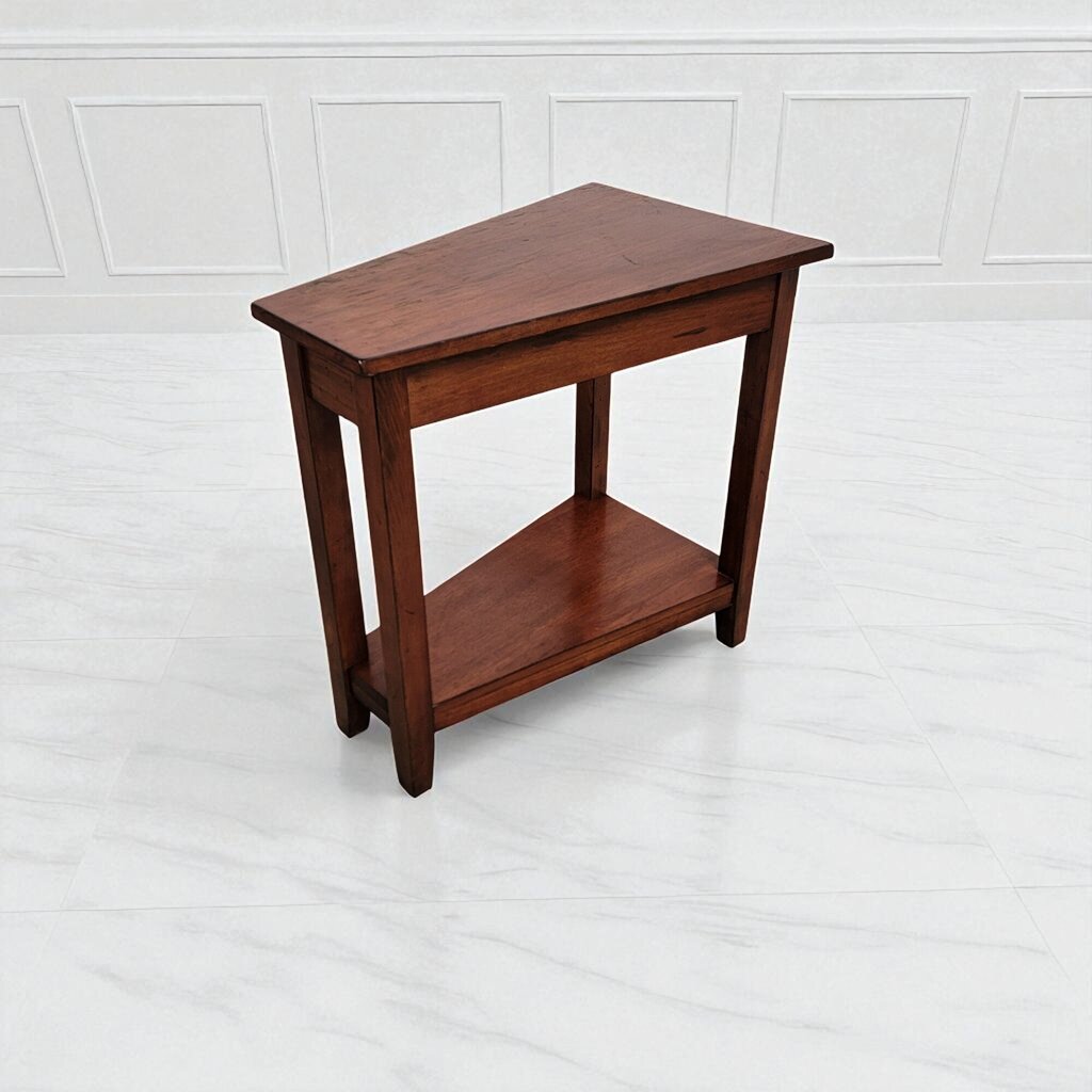7116 Narrow Wedge Shape Wood 2 Tier SIde Table