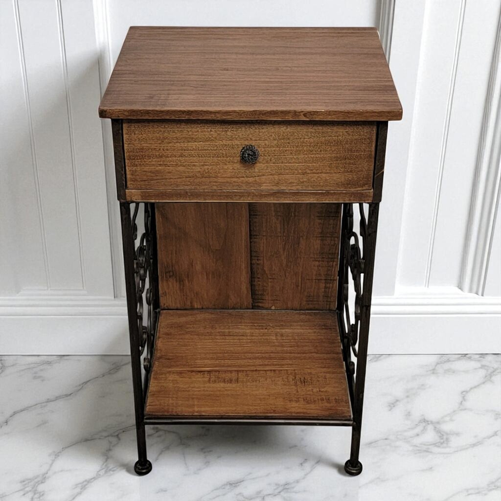 7121 Wood Accent #Table with Drawer and Scrolled Metal