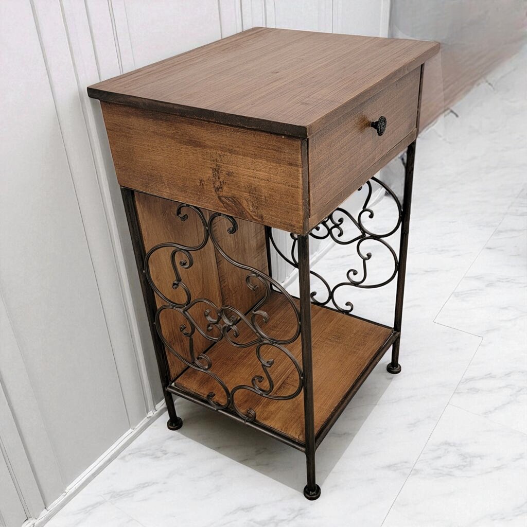 7121 Wood Accent #Table with Drawer and Scrolled Metal