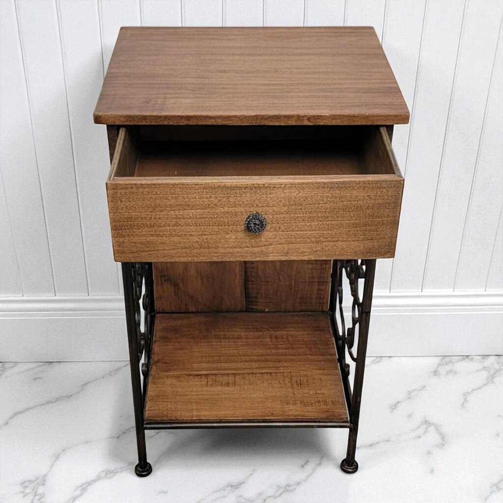 7121 Wood Accent #Table with Drawer and Scrolled Metal