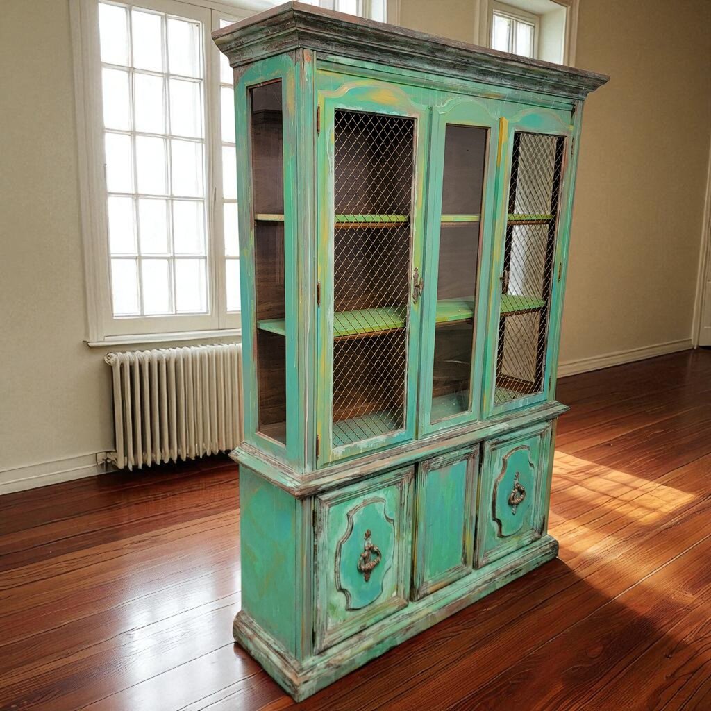 7130 Handpainted Turquoise China #Hutch Furniture