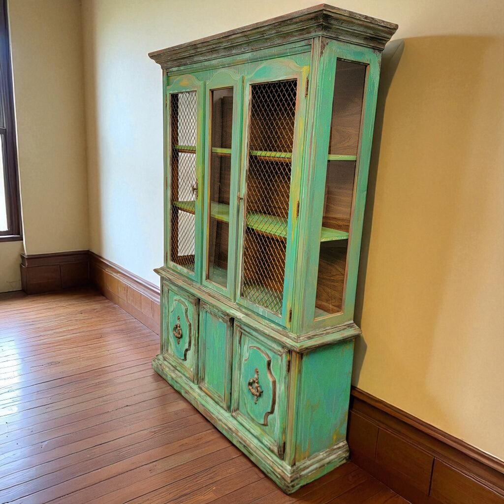 7130 Handpainted Turquoise China #Hutch ~ Furniture