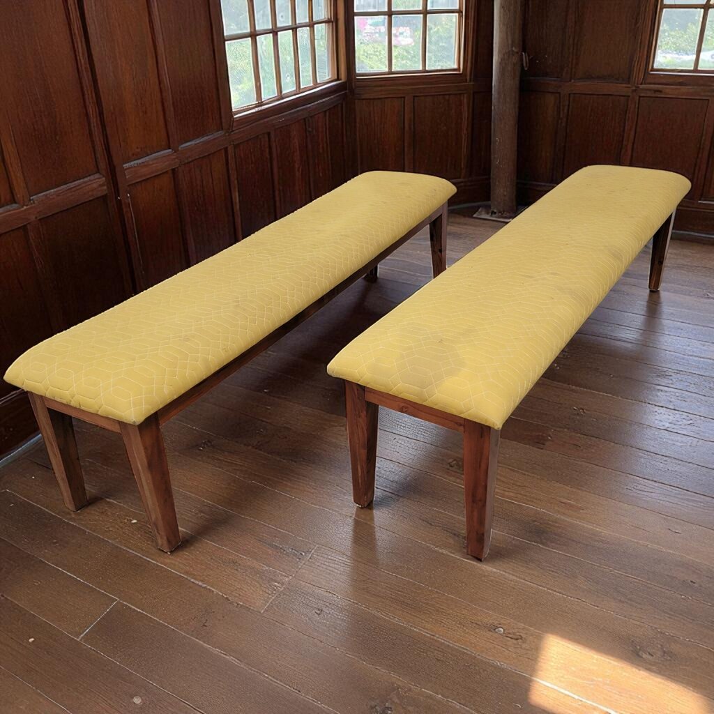 7132 Very Long Acacia Wood Table and 2 Upholstered #Bench ~ Furniture