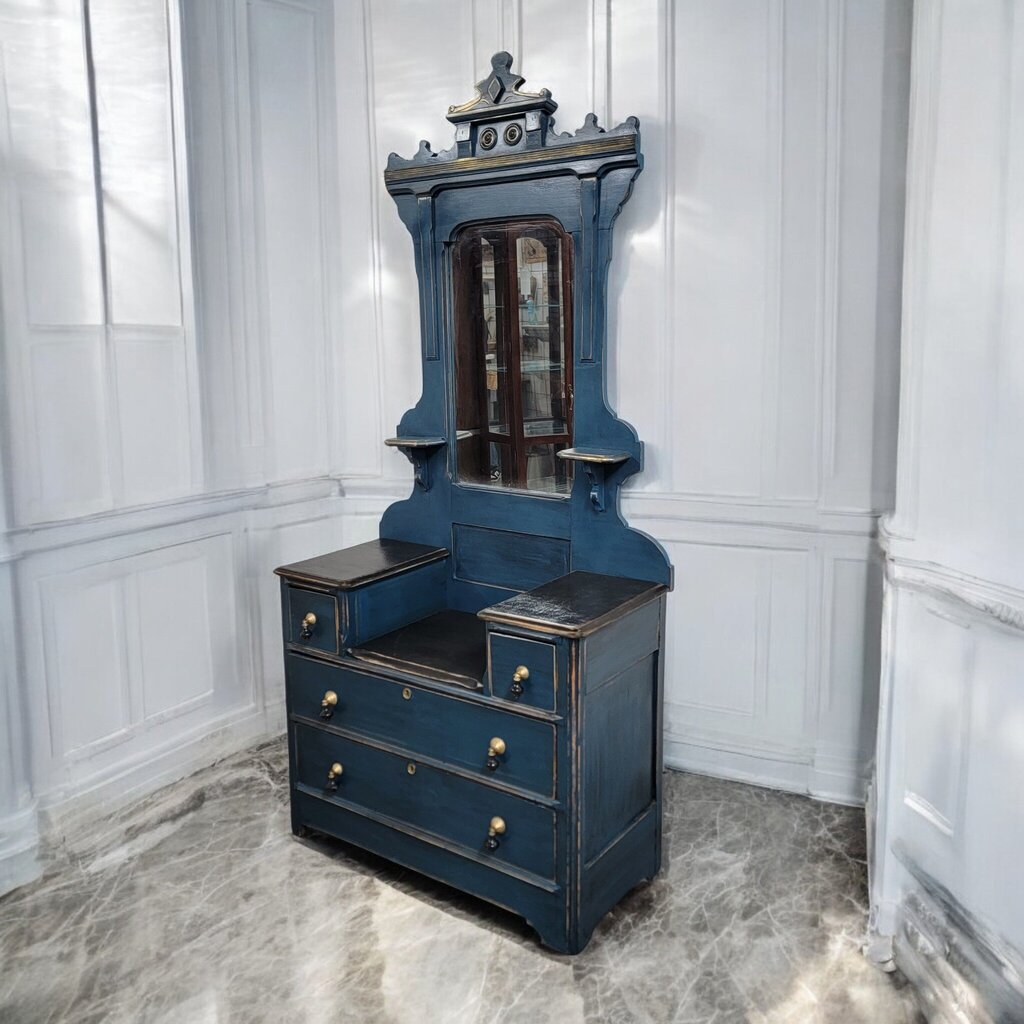 7338 Midnight Blue Finished Wood #Vanity with 4 Drawers Used ~ Furniture
