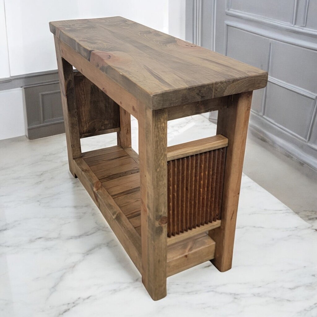 7349 Handcrafted Tin Insert Console #Table with Bottom Shelf ~ Furniture