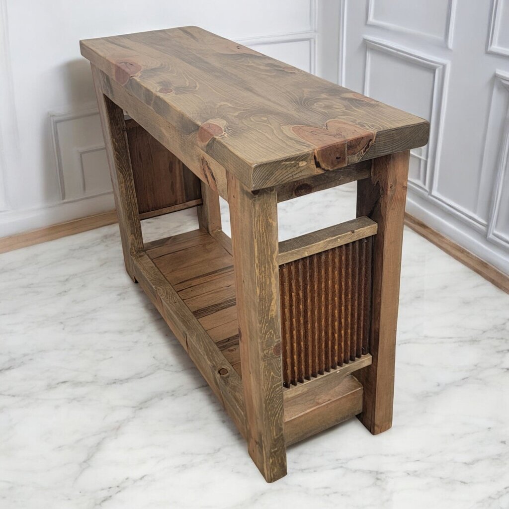 7349 Handcrafted Tin Insert Console #Table with Bottom Shelf ~ Furniture