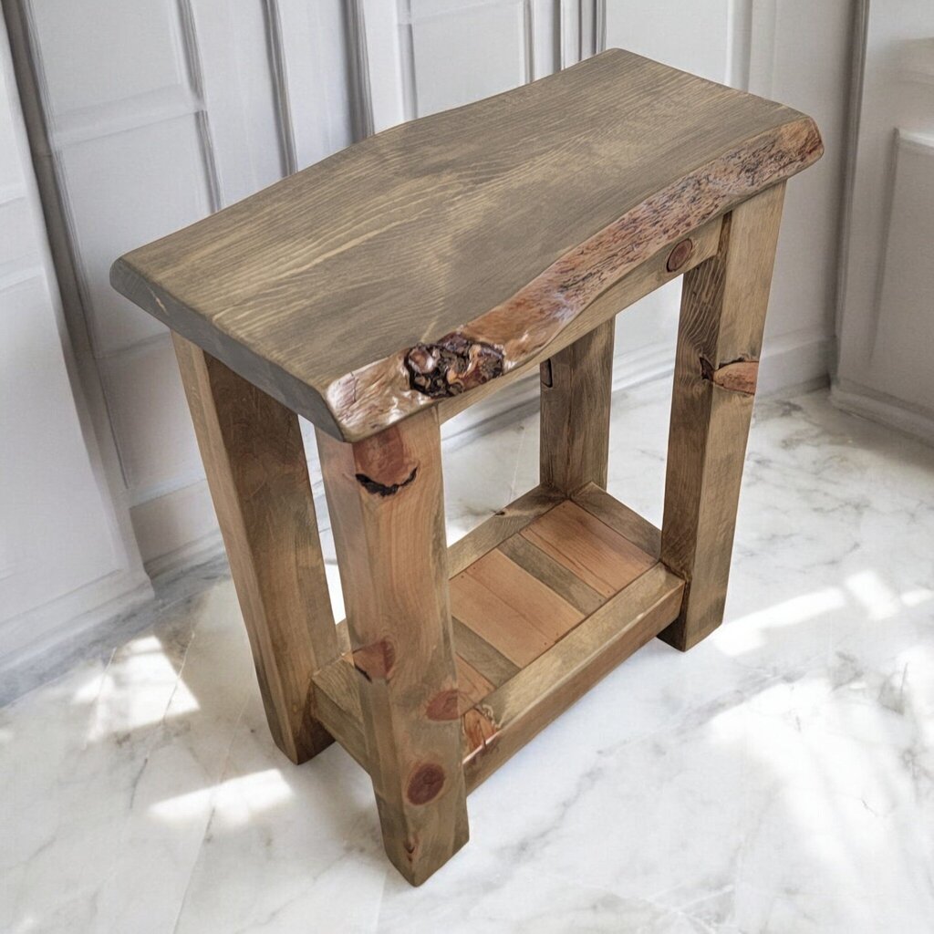 7350 Handcrafted Chunky Live Edge #Table with Shelf ~ Furniture