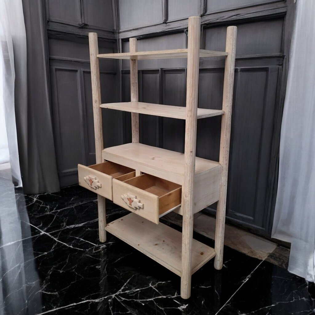 7376 Southwest Pickled Pine 4 Tier Shelf Unit with 2 Drawers ~ Furniture