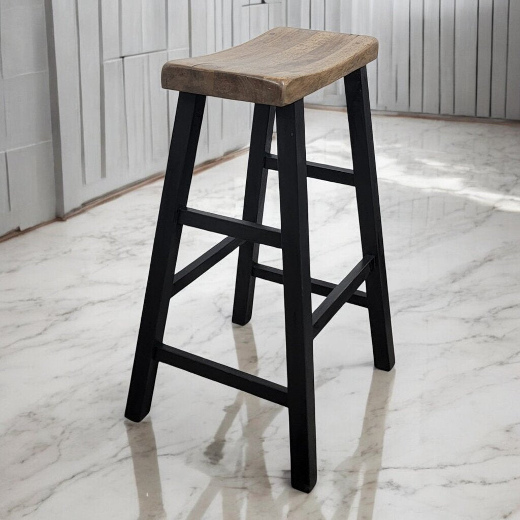7393 Wood and Black Saddle Seat #Barstool ~ Furniture