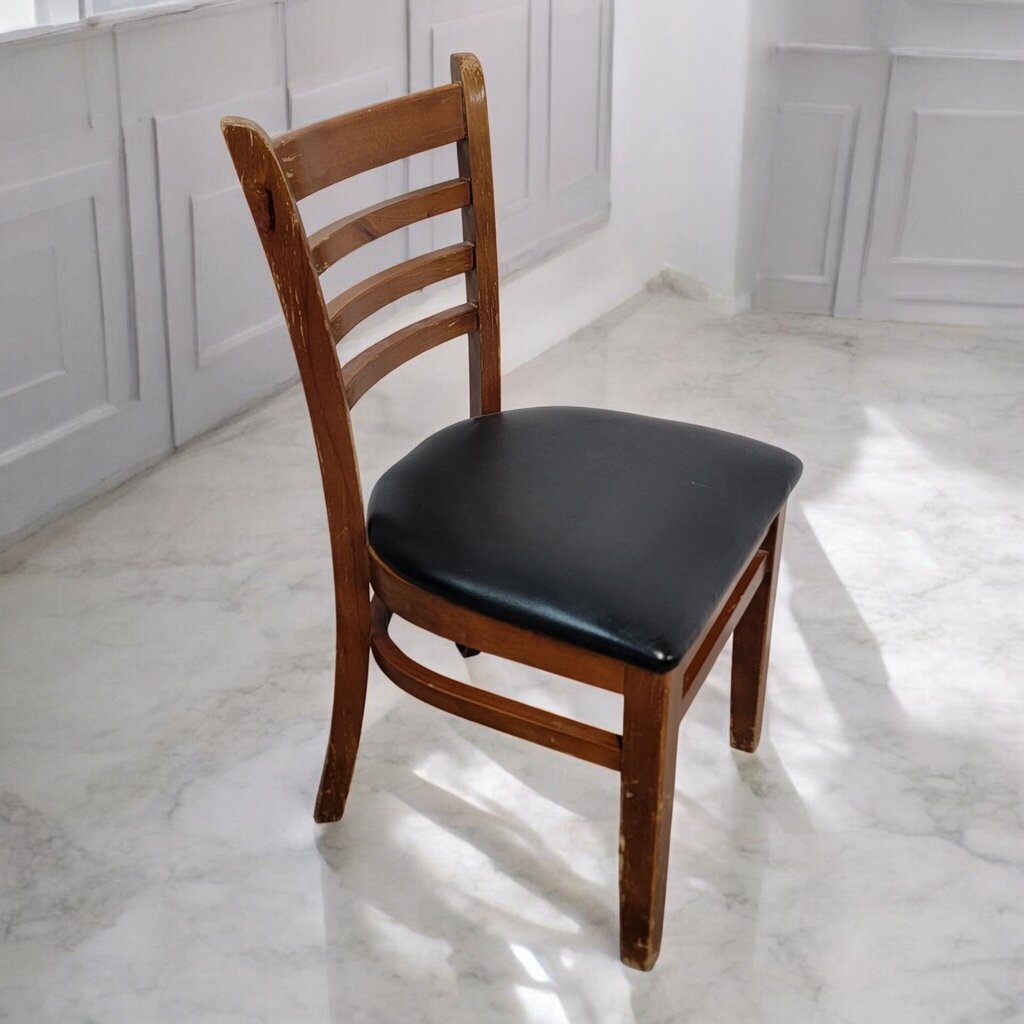 7517 Pecan Stained Upholstered Wooden Ladder Back Side #Chair