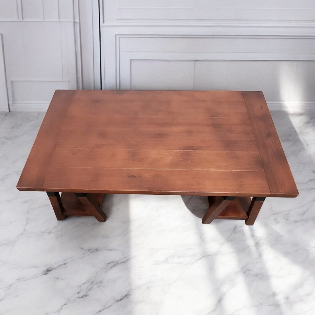 7543 Slatted Pine Coffee #Table with Shelf