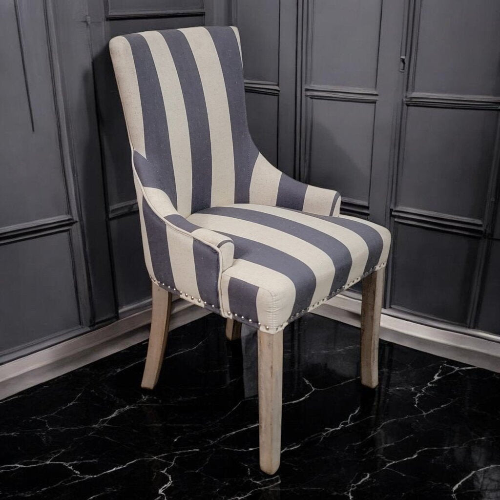 7704 Gray Striped Accent Chair with Nailhead Trim