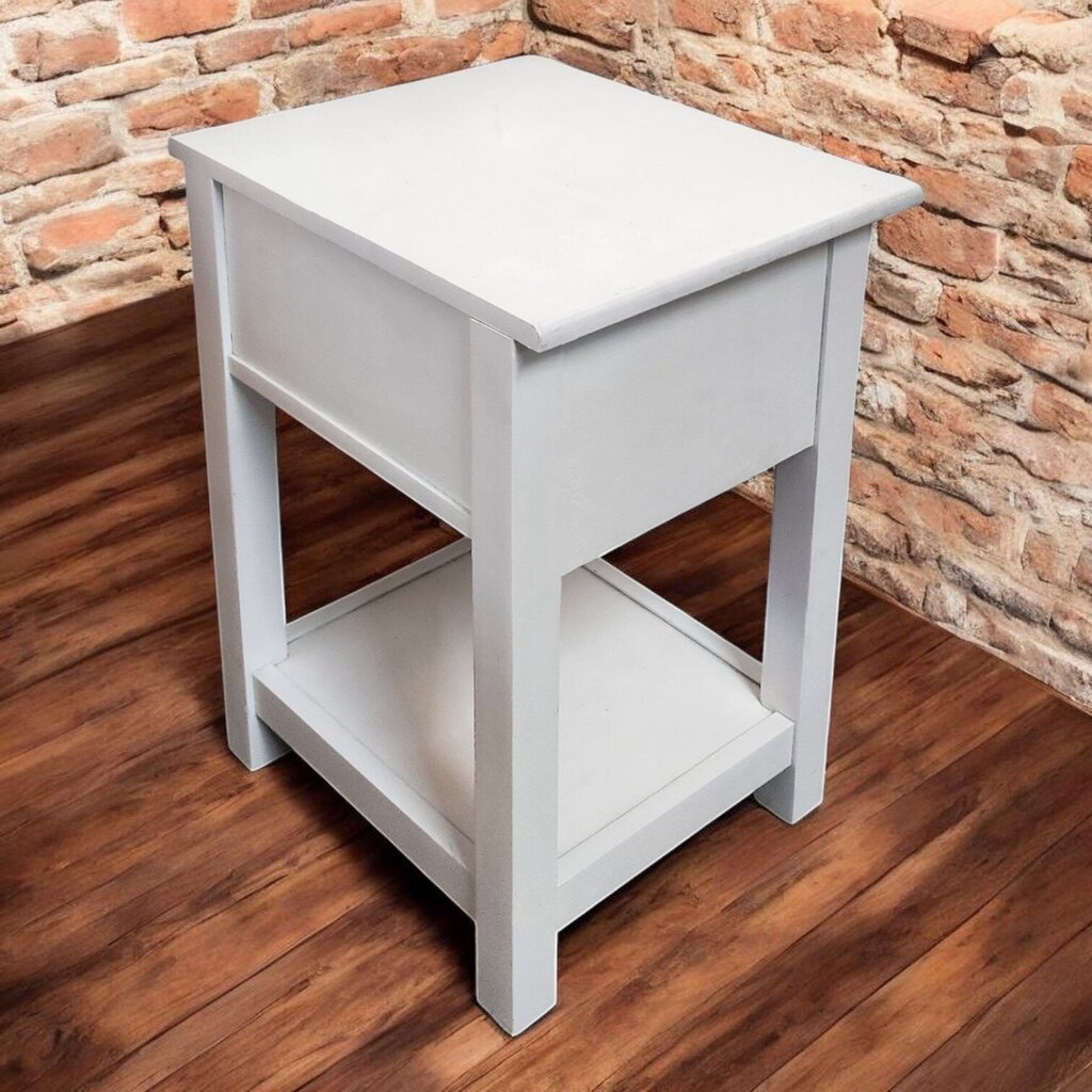 7745 White Wood Nightstand with Drawer