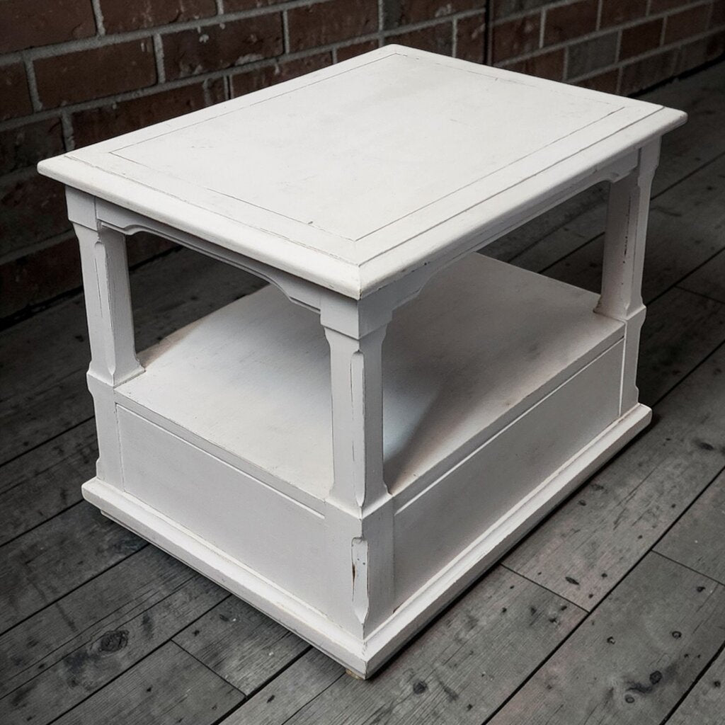 7795 Vintage Harmony White 2 Tier Side Table with Drawer ~ FURNITURE
