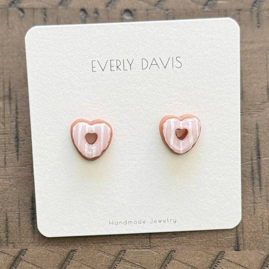 Heart Donut Studs - Pink w/ Striped