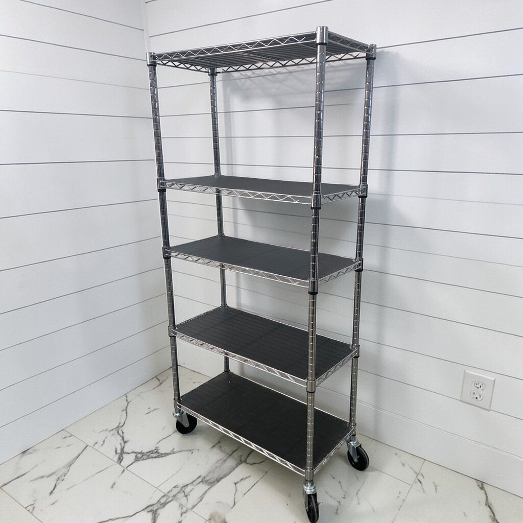 7912 5-Tier Chrome Wire #Shelving Unit with Casters and Liners ~ FURNITURE