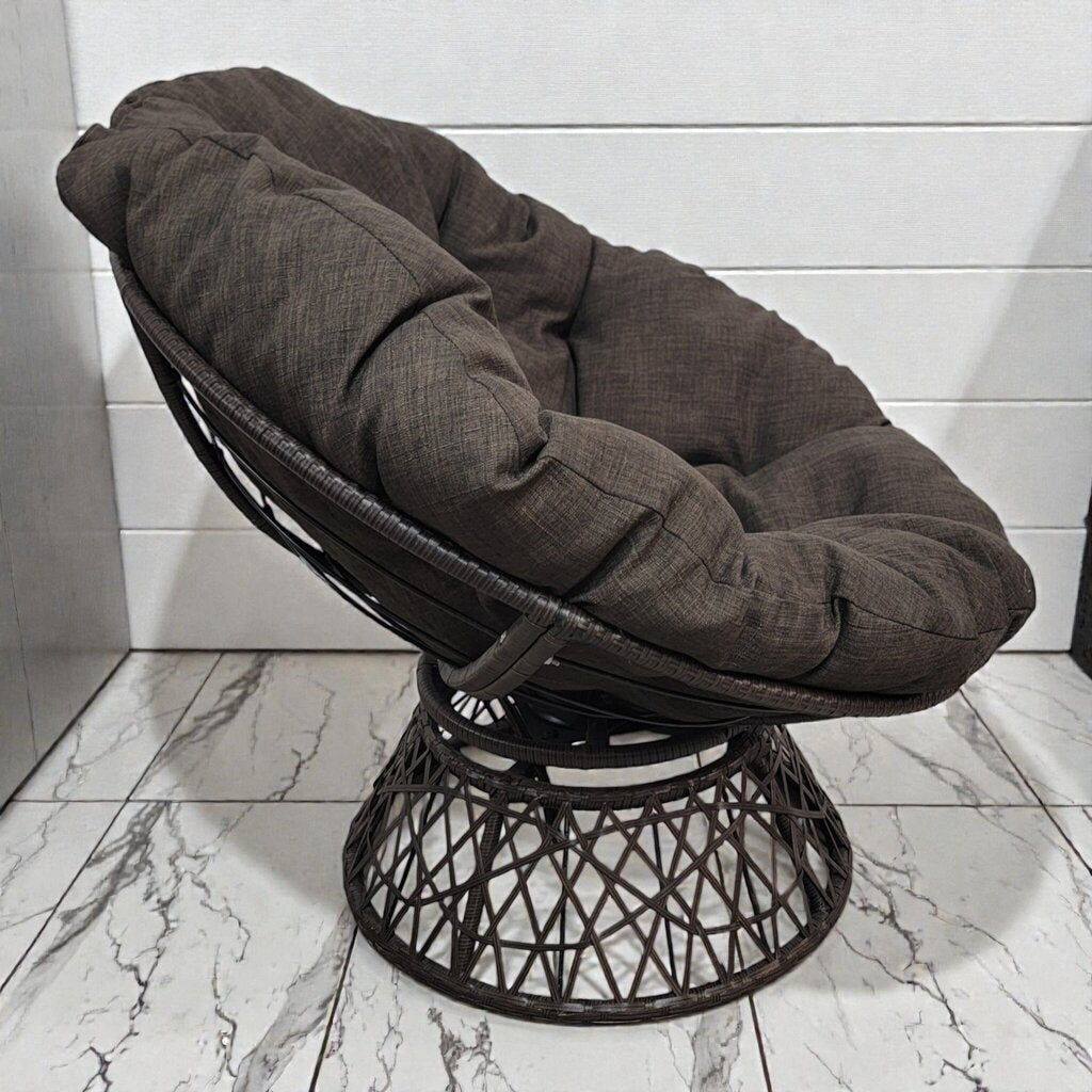 7966 Contemporary Charcoal Grey Papasan #Chair with Metal Lattice