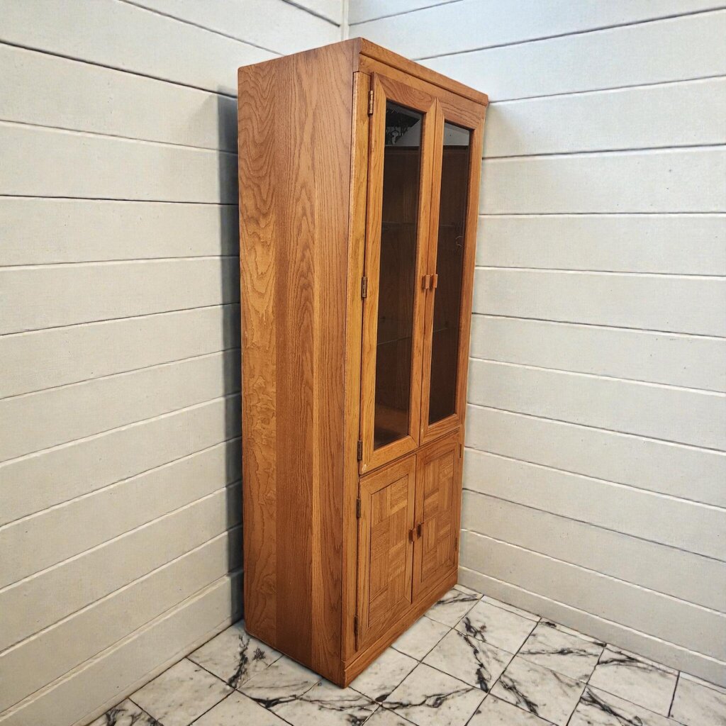 8014-8015 Vintage Oak Basketweave #Bookcase with Glass Doors ~ FURNITURE