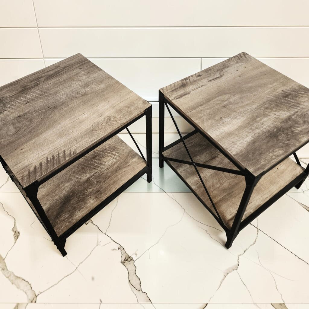 8109-8110 Industrial Barnwood and Metal Side #Table