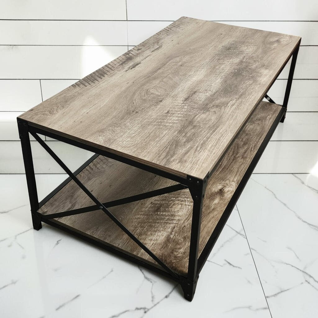 8111 Industrial Barnwood and Metal Coffee #Table